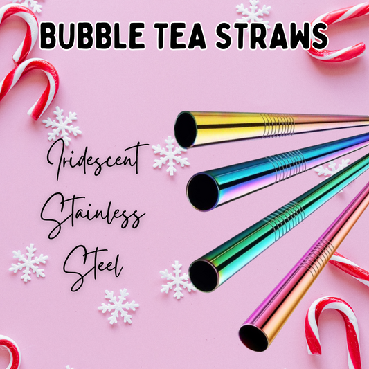 Reusable Boba Bubble Stainless Iridescent Steel Straw